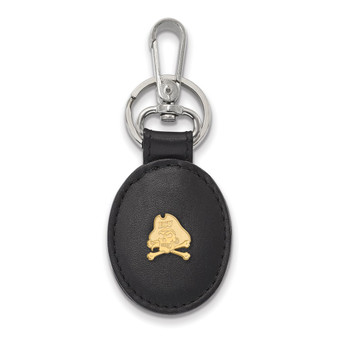 SS/Gold Plated Silver W/gp Logoart East Carolina U Black Leather Oval Key Chain