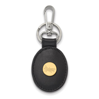 SS/Gold Plated Silver W/gp Logoart U Of Nebraska Black Leather Oval Key Chain - GP080UNE-K1