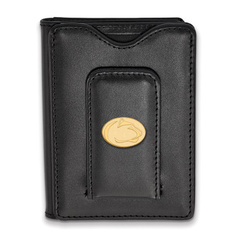 SS/Gold Plated Silver W/gp Logoart Penn State University Black Leather Wallet