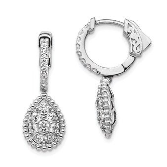 Sterling Shimmer Sterling Silver Rhodium-plated 30 Stone CZ Teardrop Dangle Hinged Hoop Earrings Fine Jewelry Gift