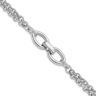Sterling Silver Rhodium-pltd Double Chain W/2 Oval Links Bracelet Fine Jewelry Gift