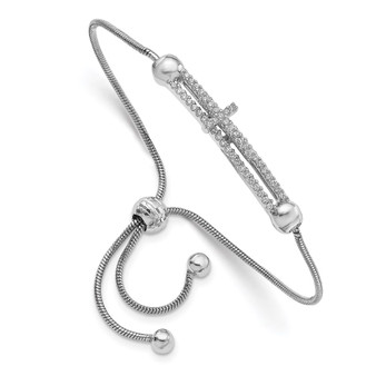 Sterling Silver Rhodium-plated CZ Sliding Cross Adjustable Bracelet Fine Jewelry Gift