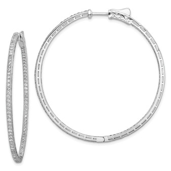 Sterling Shimmer Sterling Silver Rhodium-plated 176 Stone 1.2mm CZ In And Out Round Hinged Hoop Earrings Fine Jewelry Gift