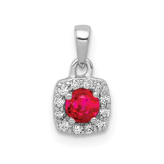 14k White Gold Diamond And .20 Ruby Square Halo Pendant Fine Jewelry Gift