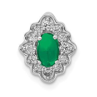 14k White Gold Fancy Halo Diamond And Cabochon Emerald Chain Slide Fine Jewelry Gift