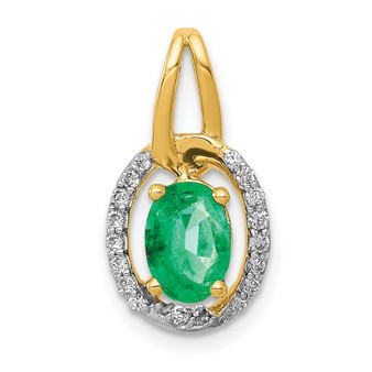 14k Yellow Gold Diamond And Oval Emerald Pendant Fine Jewelry Gift