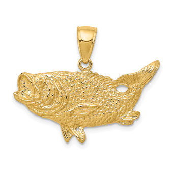 14k Yellow Gold Polished Open-backed Bass Fish Pendant Fine Jewelry Gift - C2574