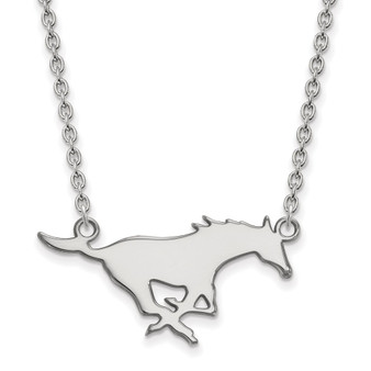 Sterling Silver Rhodium-plated LogoArt Southern Methodist University Mustang Large Pendant 18 Inch Necklace