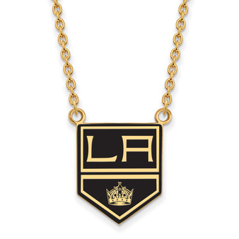 Sterling Silver Gold-plated NHL LogoArt Los Angeles Kings Large Enameled Pendant 18 Inch Necklace