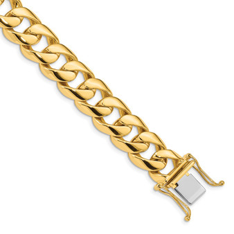 14k Yellow Gold 24 Inch 13.4mm Hand Polished Rounded Curb Link With Box Catch Clasp Chain Fine Jewelry Gift
