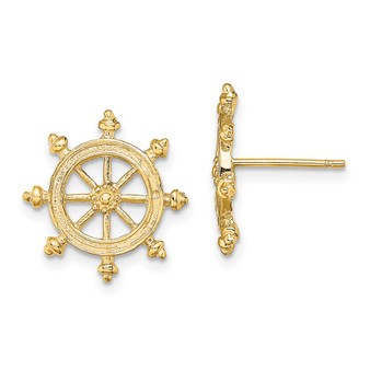 14k Yellow Gold Ship's Wheel Post Earrings Fine Jewelry Gift