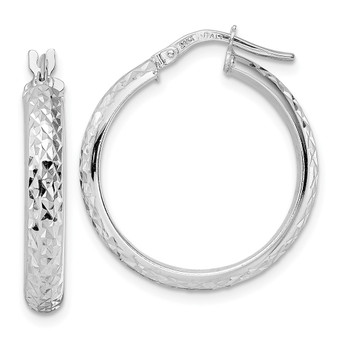 14K White Gold Diamond Cut Hoop Earrings Fine Jewelry Gift