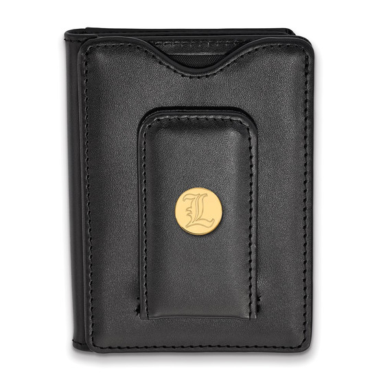 SS/Gold Plated Silver W/gp Logoart University Of Louisville Black Leather Wallet - GP073UL-W1