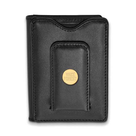 SS/Gold Plated Silver W/gp Logoart Wake Forest University Black Leather Wallet - GP074WFU-W1