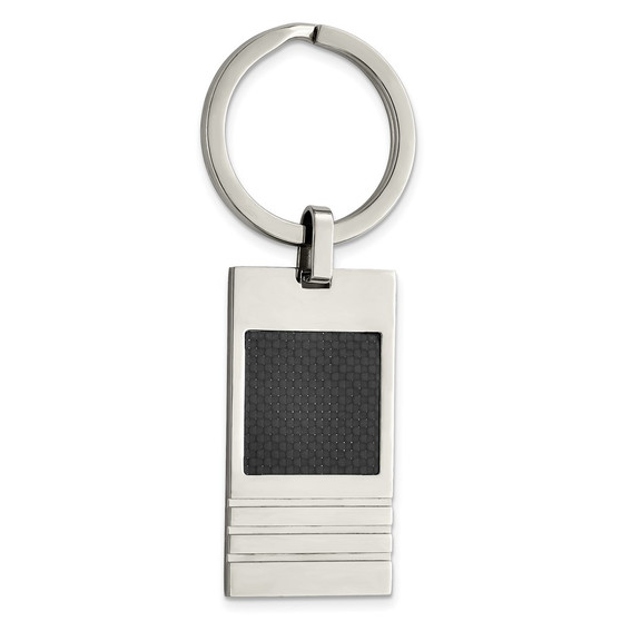 Chisel Stainless Steel Brushed Black Carbon Fiber Inlay Key Ring