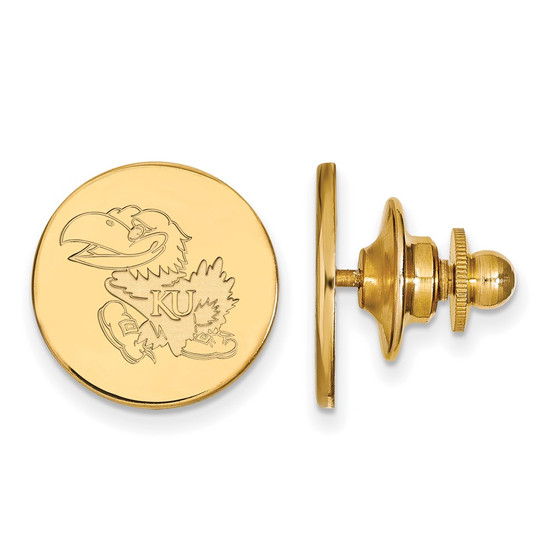 Sterling Silver Gold-plated LogoArt University Of Kansas Jayhawk Lapel Pin - GP062UKS