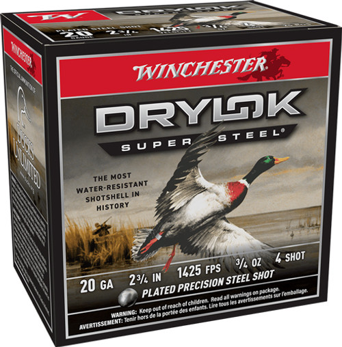WINCHESTER DRYLOK 20GA #4 2.75" 3/4OZ 25RD 10BX/CS | AXS204