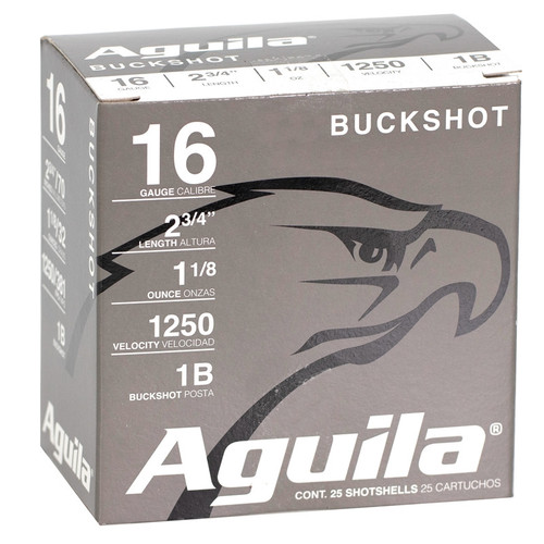 Aguila High Velocity 16 Gauge Ammunition 2-3/4" 1-1/8 oz #1 Buckshot 12 Pellets - 1C1601BA Aguila High Velocity 16 Gauge Ammunition 2-3/4" 1-1/8 oz #1 Buckshot 12 Pellets - 1C1601BA