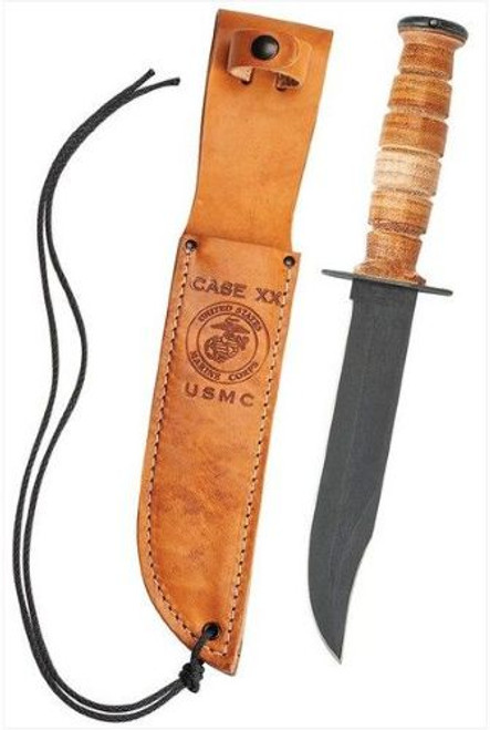 CASE KNIVES USMC GROOVED | LEATHER & LEATHER SHEATH | 00334C