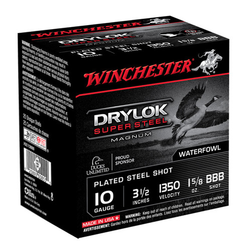 Winchester Drylok 10 Gauge Ammo 3 1/2" 1 5/8 oz. BBB Plated Steel Shot - XSC10BBB Winchester Drylok 10 Gauge Ammo 3 1/2" 1 5/8 oz. BBB Plated Steel Shot - XSC10BBB