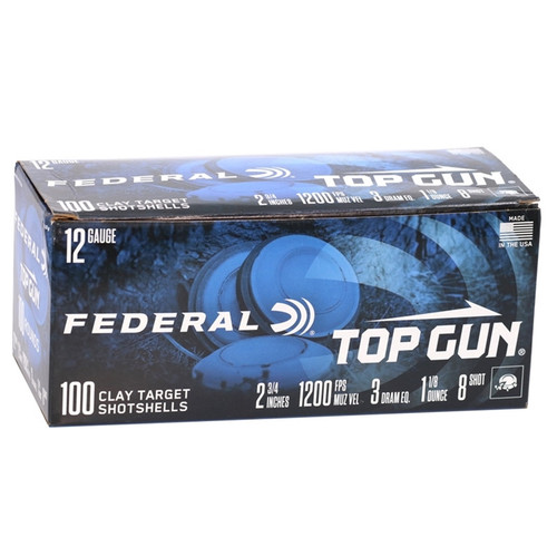 Federal Top Gun 12 Gauge Ammo 2-3/4" 1-1/8 oz #8 Shot 461 Pellets 100 Round Box - TG12100 8 Federal Top Gun 12 Gauge Ammo 2-3/4" 1-1/8 oz #8 Shot 461 Pellets 100 Round Box - TG12100 8