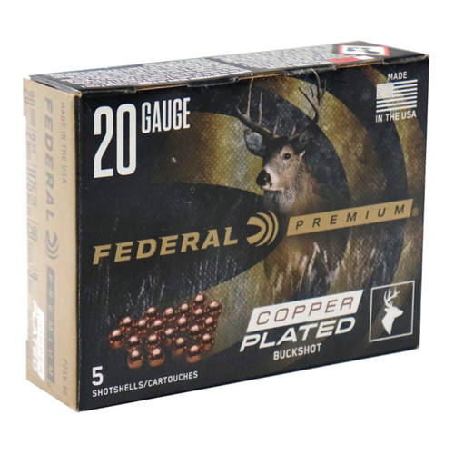 Federal Premium 20 Gauge Ammo 2-3/4" #3 Copper Plated Buckshot 20 Pellets - P256 3B - CASE of 50 Federal Premium 20 Gauge Ammo 2-3/4" #3 Copper Plated Buckshot 20 Pellets - P256 3B - CASE of 50