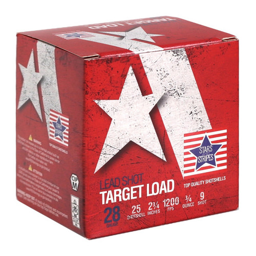Stars & Stripes Stars And Stripes Target Load 28 Gauge Ammo 2 3/4" 3/4 oz #9 Lead Shot - CT02809 Stars & Stripes Stars And Stripes Target Load 28 Gauge Ammo 2 3/4" 3/4 oz #9 Lead Shot - CT02809