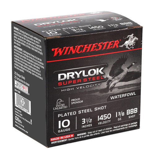 Winchester Drylock 10 Gauge Ammo 3.5" 1-3/8oz BBB Steel Shot - SSH10BBB Winchester Drylock 10 Gauge Ammo 3.5" 1-3/8oz BBB Steel Shot - SSH10BBB