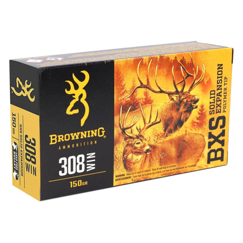 Browning BXS 308 Winchester Ammo 150 Grain Solid Copper Polymer Tip Boat Tail Lead Free - B192403081 Browning BXS 308 Winchester Ammo 150 Grain Solid Copper Polymer Tip Boat Tail Lead Free - B192403081