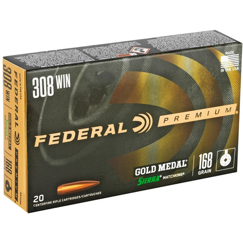 Federal Gold Medal .308 Winchester Ammo 168 Grain Sierra MatchKing Hollow Point - GM308M500