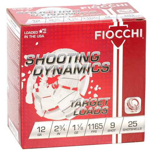 Fiocchi Shooting Dynamics 12 Gauge Ammo 2-3/4" 1-1/8 oz #9 Shot 250 Rounds - 12SD18L9