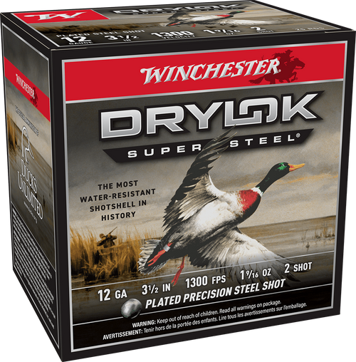 WINCHESTER DRYLOK SUPER STEEL 12 GA 3-1/2" #2  1-9/16 OZ 25 RD/BX 10 BX/CS