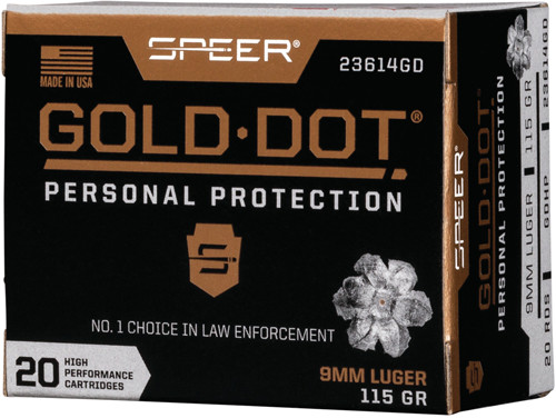 SPEER GOLD DOT 9MM LUGER 115GR GDHP 20RD 10BX/CS
