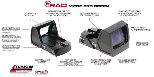 CRIMSON TRACE REFLEX SIGHT RAD MICRO PRO 5MOA GREEN DOT<