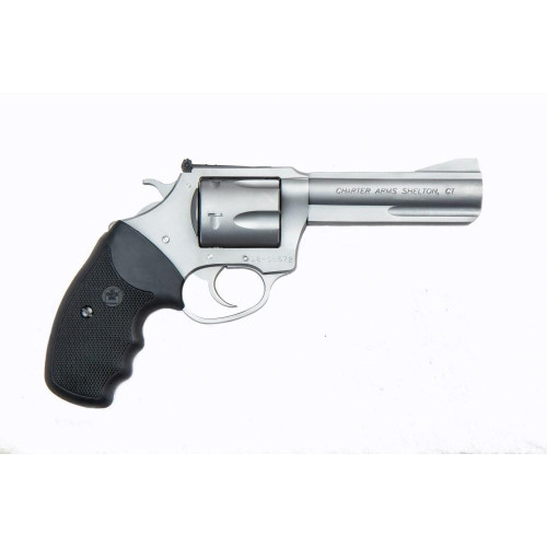 Charter Arms .357 Mag Pug Handgun .357 Mag 5rd Capacity 4.2" Barrel Silver with Full Size Black Grip REFURBISHED