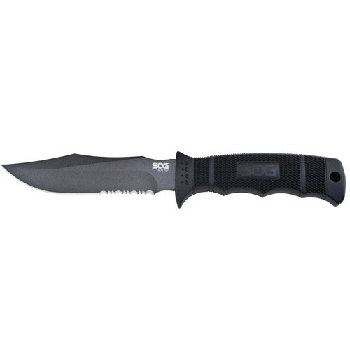 SEAL PUP FIXED KNIFE - BLACK, CLIP POINT, COMBINATION EDGE, 4.75" BLADE