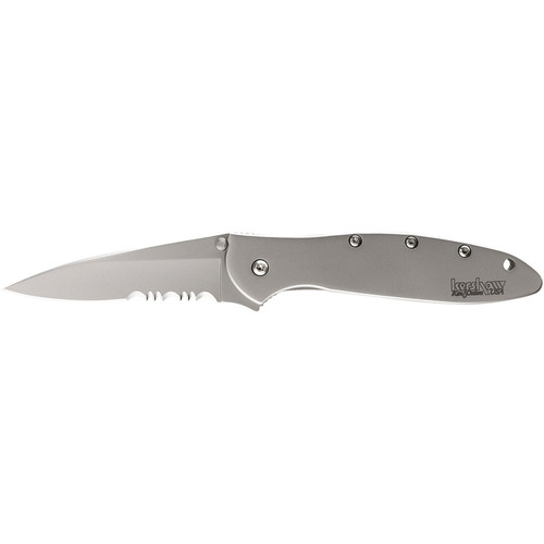 Kershaw Ken Onion Leek Folding Knife 3" Partially Serrated Drop Point Blade Silver