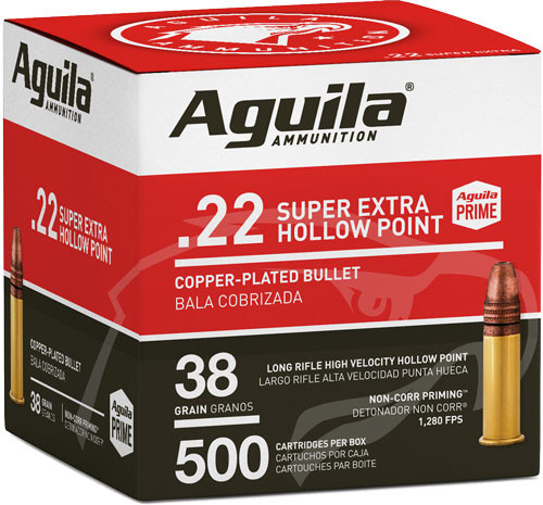 AGUILA HIGH-VEL 22LR 38GR PLATED HP 1280FPS 500RD 4BX/CS