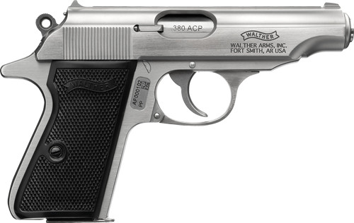 WALTHER PP 380ACP STAINLESS 7RD BLACK SYNTHETIC GRIPS!