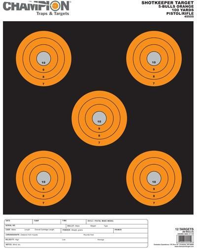 Champion Shotkeeper Targets Orange 5 Bull Large 12/Pack