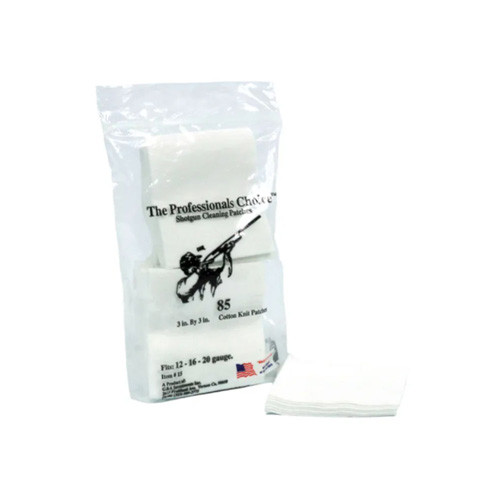 SHOTGUN CLEANING PATCHES - WHITE, 12/16/20 GAUGE, COTTON KNIT, 3" X 3", 85/PK