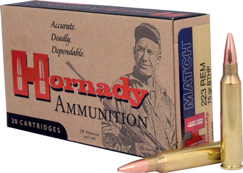 Hornady Match Rifle Ammunition .223 Rem 75 gr BTHP 2790 fps - 20/box