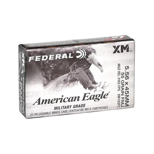 Federal American Eagle Rifle Ammunition 5.56mm 55gr FMJ 3165 fps 20/ct