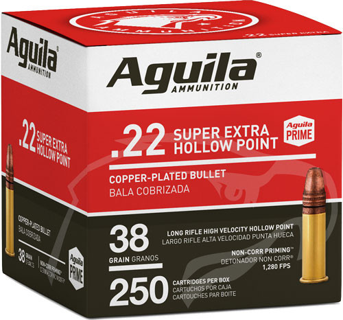 AGUILA HIGH-VEL 22LR 38GR PLATED HP 1280FPS 250RD 8BX/CS
