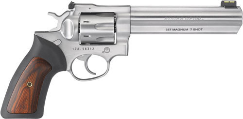 RUGER GP100 357MAG 6" ADJ. SS RUBBER W/HARDWOOD 7-SHOT