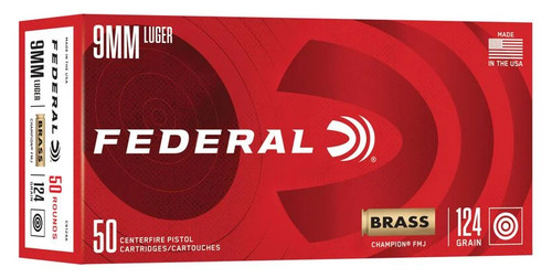 FED CHAMPION BRASS 9MM 124GR FMJ 50/20