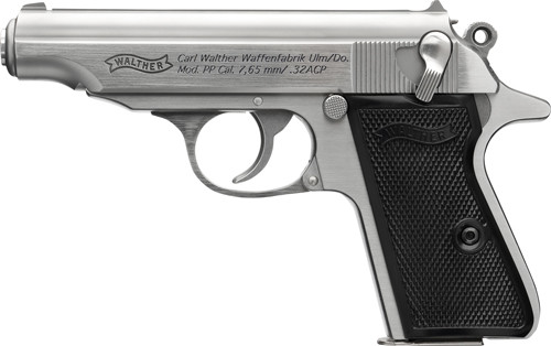 WALTHER PP 32ACP STAINLESS 8RD BLACK SYNTHETIC GRIPS!