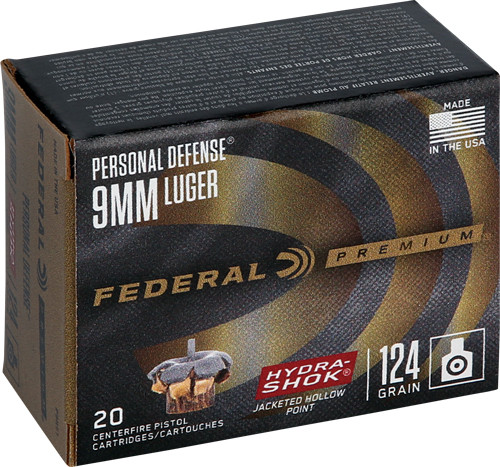 FEDERAL PREMIUM 9MM LUGER 124G HYDRA-SHOK JHP 20RD 25BX/CS