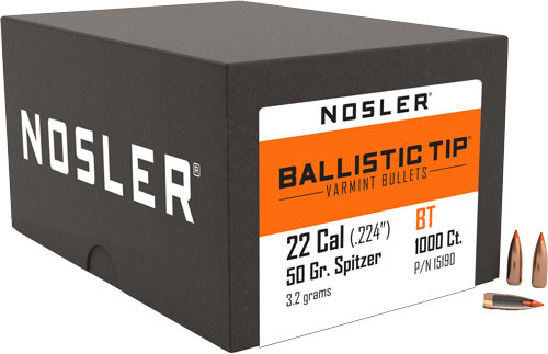 NOSLER BULLETS 22 CAL .224 50GR BALLISTIC TIP 1000CT