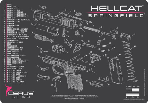 SPRINGFIELD HELLCAT SCHEMATIC PROMAT - CHARCOAL GRAY/PINK, 12" X 17"